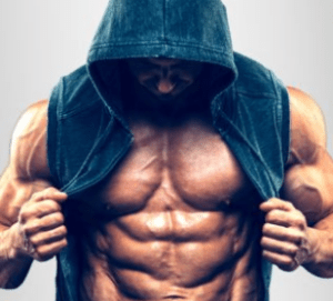 Close-up of well-defined abdominal muscles on a man's torso."